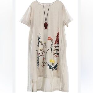 Minibee NWT Linen Embroidered Floral Dress Size L